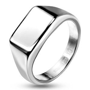 Wide Square Flat Top Silver PVD Plated Stainless Steel Ring