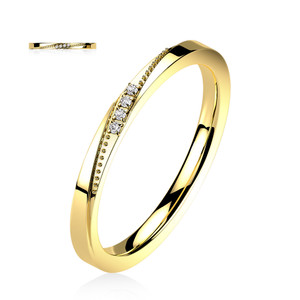 4 CZ Slanted Gold Stainless Steel Ring