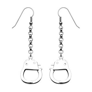 Pair of 316L Hook Earrings with Dangling Handcuffs