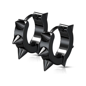 Black 316L Surgical Stainless Steel IP Hoop Earrings with Spikes