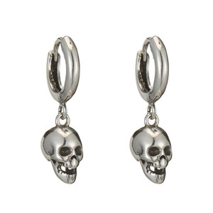 Silver Hoop Earrings With Skull Dangle