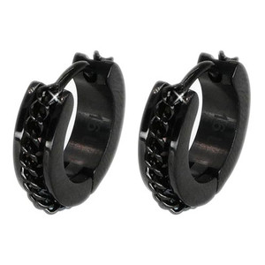Black Hinge Hoop Earrings With Chain Center
