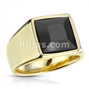 Faceted Square Onyx Stone Gold PVD Stainless Steel Ring