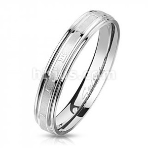Brushed Center with Roman Numerals Stainless Steel Ring with Stepped Edges