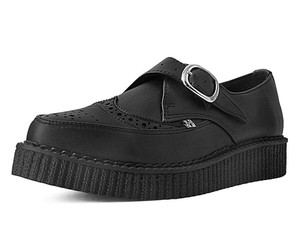 A9702 Black Vegan Wingtip Buckle Pointed Creepers -DISCONTINUED-