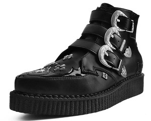 A9413 Black Western Buckle Pointed Creepers Boot