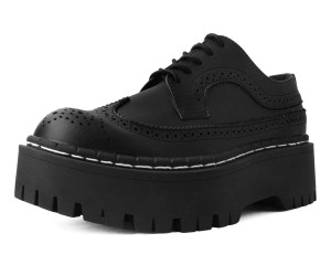 A9884 Black Double Platform Brogue Wingtip Shoes