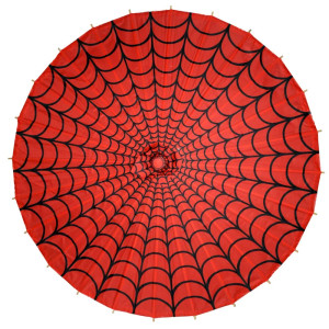 Spiderweb Red and Black Fabric Parasol