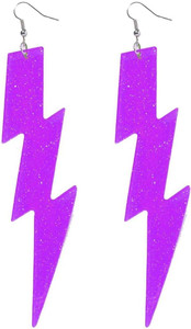 80's Style Neon Lighting Bolt Earrings - Purple