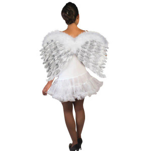 White Angels Wings with Silver Glitter