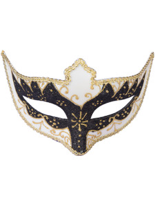 White and Black With Gold Trim Half Mask