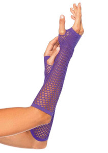 Triangle FishNet Fingerless Arm Warmer Gloves - Purple
