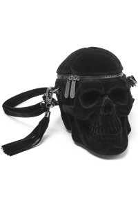 Grave Digger Skull Velvet Handbag - Black