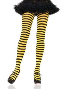 Black Yellow Striped Women's Tights