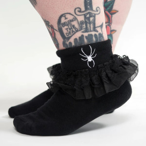 Spider Embroidered Black Ruffle Socks