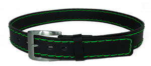 Leather Belt with Green Stitches
