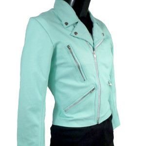 Women's Pastel Aqua Leather Biker Jacket