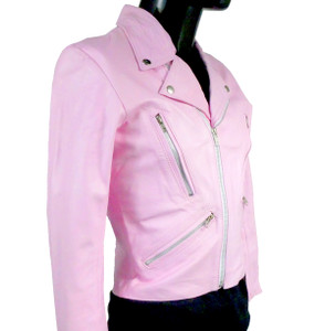 Women's Pastel Pink Leather Biker Jacket
