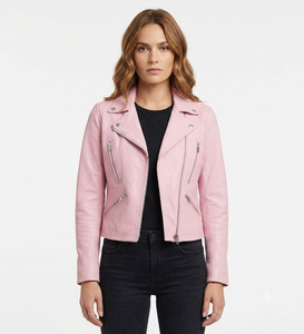 Women's Pastel Pink Biker Leather Jacket