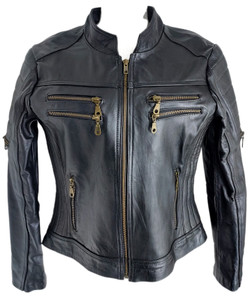 Women's Double Breast Zipper Leather Biker Jacket