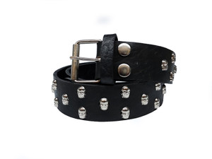 Leather Belt with Skull Studs