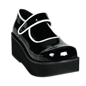 Platform Hook N Loop Black & White Patent Mary Jane Shoes - Sprite-01