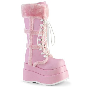 Women's Pink 4 1/2" Furry Knee-High Platform Boots - Bear-202