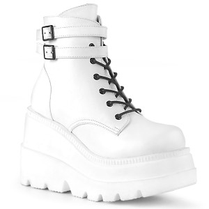 Women's White 4 1/2" Vegan Lace-Up Wedge Ankle Boots - Shaker-52
