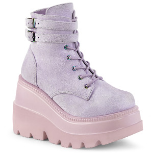 Women's Lavender 4 1/2" Vegan Suede Lace-Up Wedge Ankle Boots - Shaker-52
