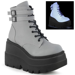 Women's Grey Reflective 4 1/2" Lace-Up Wedge Ankle Boots - Shaker-52