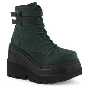 Women's Emerald Green 4 1/2" Vegan Suede Lace-Up Wedge Ankle Boots - Shaker-52