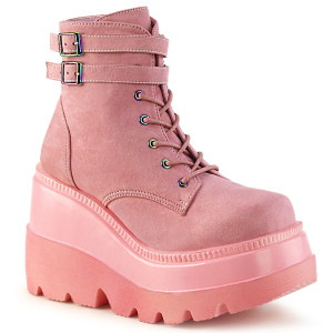 Women's Pink 4 1/2" Vegan Suede Lace-Up Wedge Ankle Boots - Shaker-52