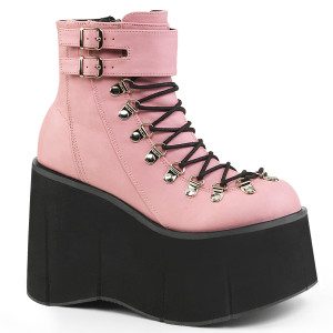 Pink D-ringed Lace-Up Ankle Platform Boots - Kera-21