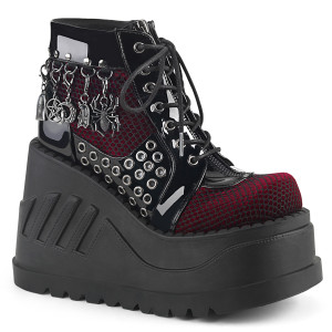 Burgundy Deathrock Ankle Platform Boots with Dangling Charms - Stomp-18