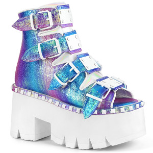Purple Iridescent Chunky Cut-Out Metal Studded Platform Sandals - ASHES-70