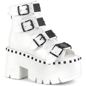 White Vegan Chunky Cut-Out Metal Studded Platform Sandals - ASHES-70