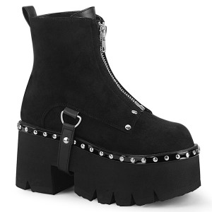 Black Patent Chunky Cut Out Platform Studded Ankle Boots - ASHES-100