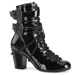 Double Hanging Chain Black Patent Ankle Boots - VIVIKA-128