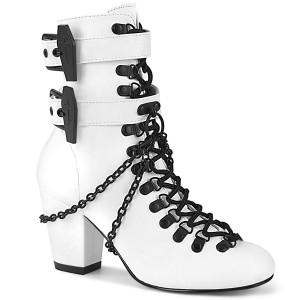 Double Hanging Chain White Vegan Ankle Boots - VIVIKA-128