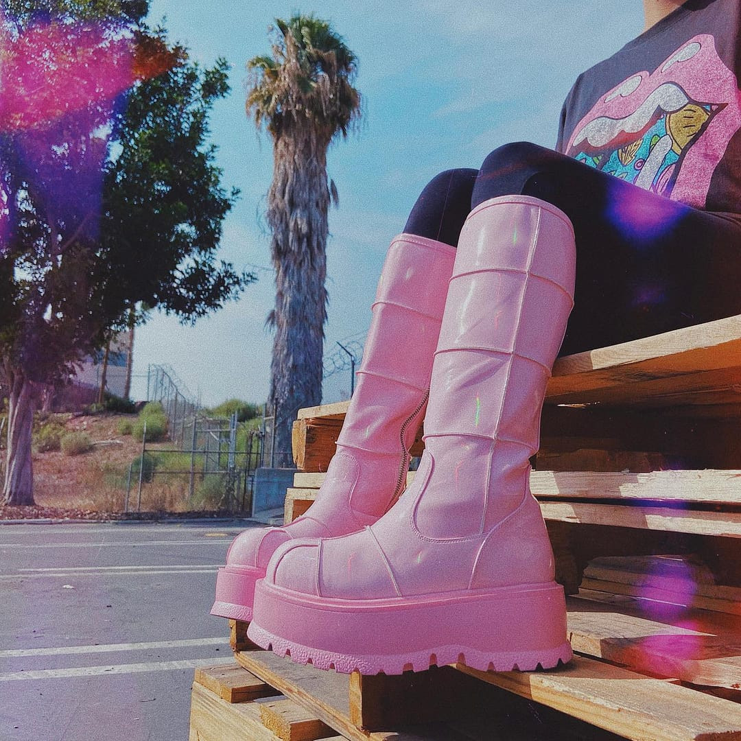 Knee High Platform Boots with Patch Details
