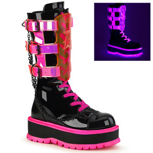 Black & Neon Pink UV Blacklight Reactive Cyber Platform Boots - SLACKER-156