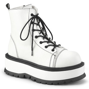 White Vegan Platform Lace-Up Front Ankle Boots - SLACKER-55