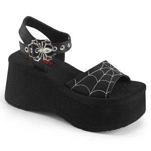 Black Vegan Spider Buckle Ankle Strap Platform Sandals - FUNN-10