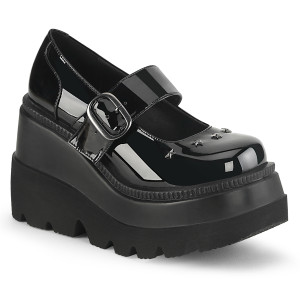 Black Patent Star Studded Wedge Platform Maryjane Shoes - SHAKER-23