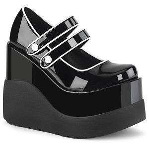 Black Patent 5" Tiered Wedge Platform Maryjane Shoes - VOID-37
