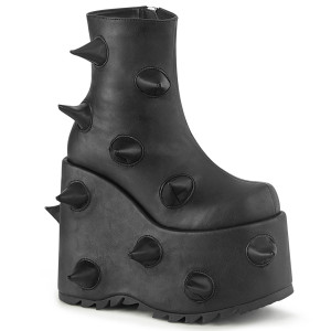 Black Vegan Puffed Horns Wedge Platform Ankle Boots - SLAY-77