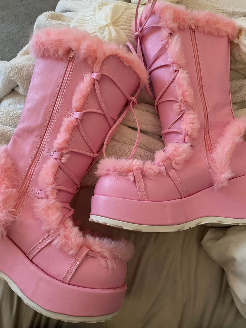 pink faux fur boots