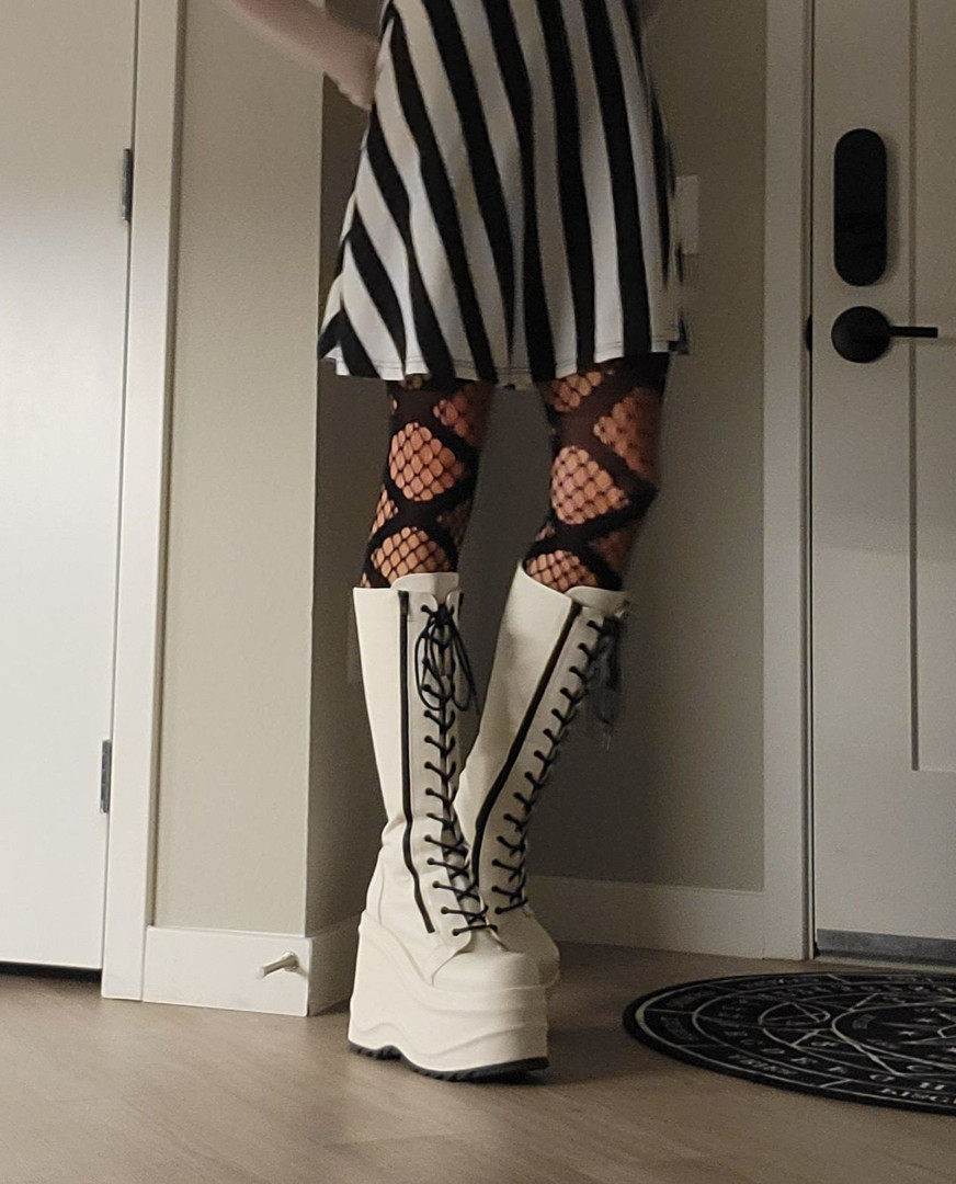 White Vegan Double Zipper Knee High Wedge Platform Boots