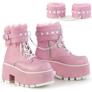 Pink Vegan Platform Boots With Ankle Cuffs & Heart Studs - ASHES-57