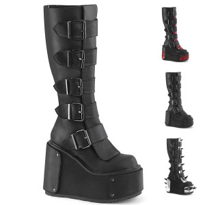Wedge Platform Lace-Up Knee High Boot with Interchangeable Panels